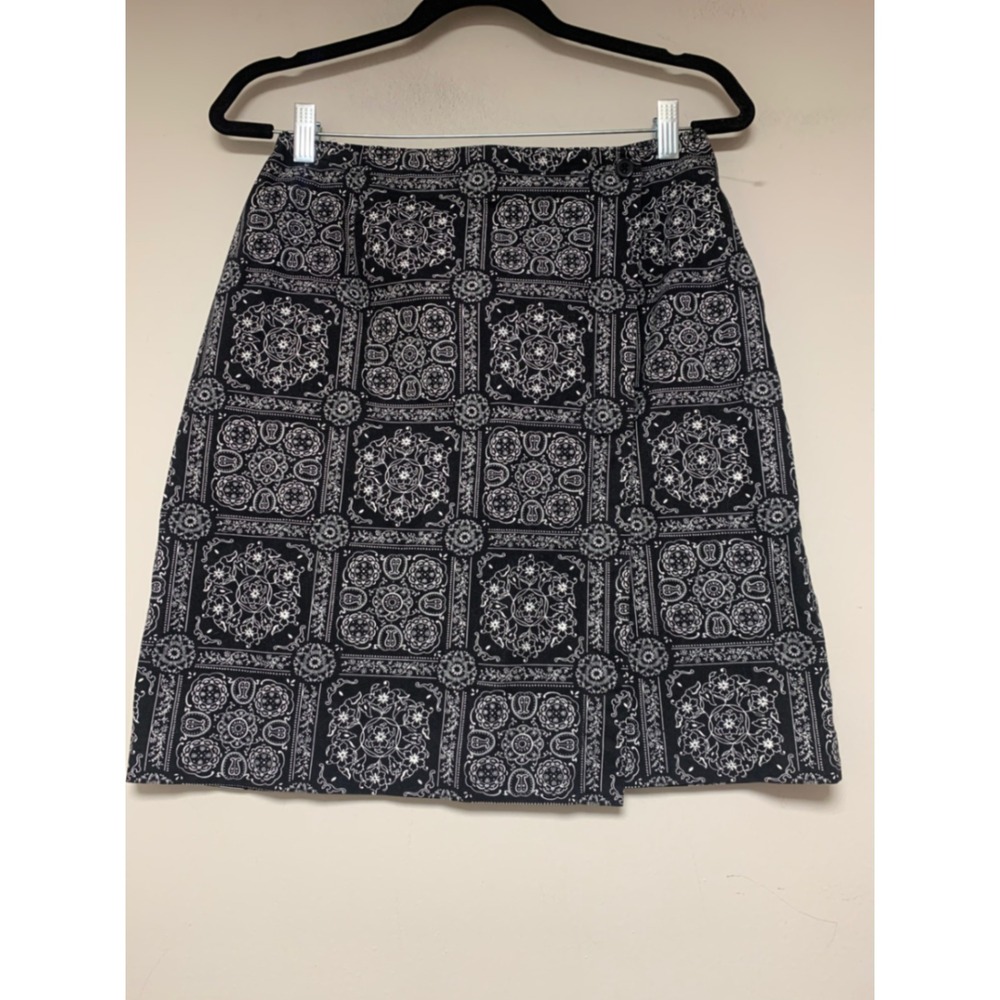 Talbots‎ Medallion Bandana Skirt Womens 10 Black White Excellent Cotton A-Line